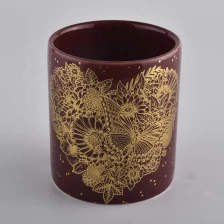 China 10oz decorative ceramic candle jars with rose gold artwork manufacturer