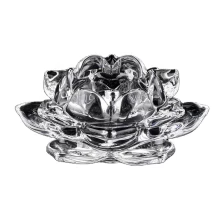 China lotus design high white glass tealight candle holder manufacturer