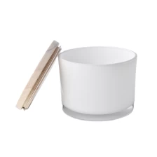 China wide month glass candle holder, white glass candle vessel with wooden lid manufacturer