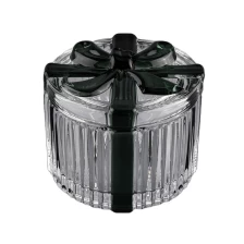 China Luxury empty glass candle container with lid, fancy glass container manufacturer