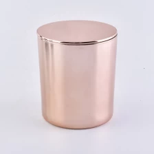 China rose gold plating glass candle jar, cylinder glass candle holder with lid manufacturer