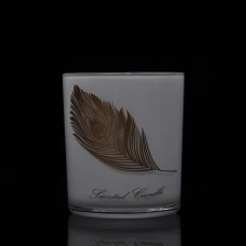 China Suppliers cylinder white pattern custom glass candle jars 10oz 14oz manufacturer