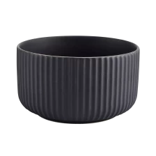China 11oz matte black ceramic candle containers with stripe designs manufacturer