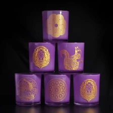 China purple glass candle jars with custom decal gold printing manufacturer