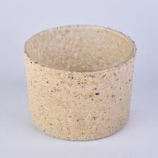 China big glass candle jar with sand grain covering, large unique glass candle vessel manufacturer