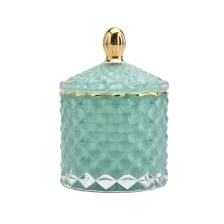 China Gold Rim Solid Green Glass Candle Jar with Lids Home Decor Wholesales manufacturer