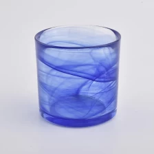China blue colored hand made glass candle holders manufacturer