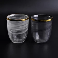 China Thin black glass candle jars with gold rim home decoration wholesale manufacturer