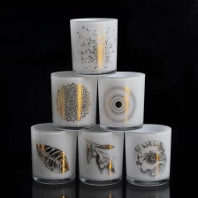 China 12 oz white glass candle vessels with gold decal candle making jars manufacturer