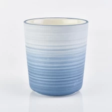 China Luxury Gradient Blue Candle Jar Ceramic Candle Holder for Home Decor manufacturer