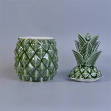 China Pineapple shape ceramic candle jar with lid green color home decoration manufacturer