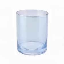 China blue shiny glass vessel for candle making, unique glass votive candle holders manufacturer