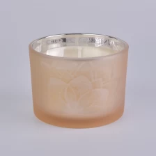 China 14 oz  glass container, decorative glass candle jars electroplated silver inside matte yellow outside manufacturer