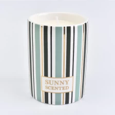 China ceramic candle vessel with colored stripes, fancy candle jar 8 oz candle holder manufacturer