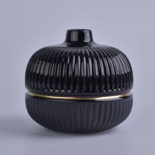 China glossy black round ceramic bottle with gold ring, ceramic diffuser bottles for home manufacturer