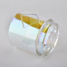 China custom holographic glass candle jars with metal label manufacturer