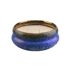 China Wholesales 3 wick large ceramic candle vessels with electroplate inside manufacturer