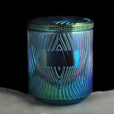 China iridescent glass candle jar with glass lid, unique colorful glass candle vessel manufacturer