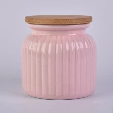 China 680ml pink matte ceramic candle jar scented candle vessel with wooden lid party decor manufacturer