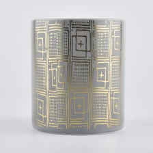 China gray ceramic candle vessels with custom prints, unique ceramic jars for candle making manufacturer