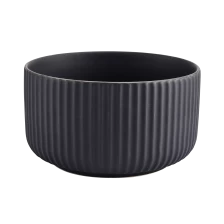 China matte black ceramic candle jars,  12oz ceramic container with lines manufacturer