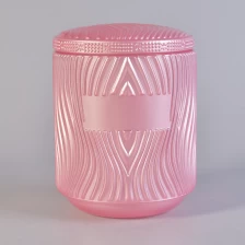China Colored glass candle container, unique glass candle holder with embossed pattern manufacturer