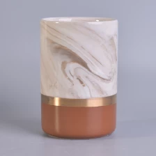 China brown marbling ceramic candle jar, ceramic candle holder with gold ring manufacturer