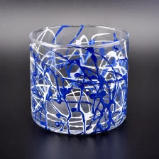 China glass vessel with random lines painting, decorative cylinder glass candle jars manufacturer