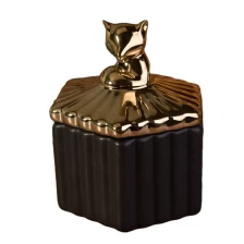 China Geo black square ceramic candle jar scented candle container with metal lid home decor manufacturer
