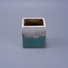 China 220ml Reactive Stoneware Square Jar  Ceramic Candle Vessel for Home Decoration manufacturer