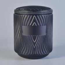 China Black glass candle holder, textured glass jar for candle making manufacturer