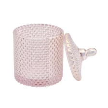 China Pink embossed candle holder with lid home decoration wholesale manufacturer