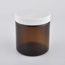 China Hot selling brown custom finish candle glass container with white cover manufacturer
