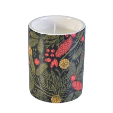 China white ceramic candle jar with colorful decal, 12 oz ceramic candle jars manufacturer