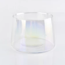 China Ion plating glass candle vessel, bell shaped glass jar iridescent shiny color manufacturer