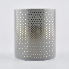China Cylinder ceramic candle container with gold prints, unique ceramic candle holder manufacturer