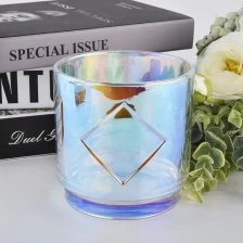 China holographic iridescent glass candle jars with metal label 7 oz 8 oz 9 oz 10 oz manufacturer
