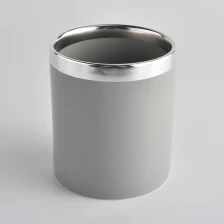 China elegent ceramic candle container with silver rim, cylinder ceramic vessels for candle making manufacturer