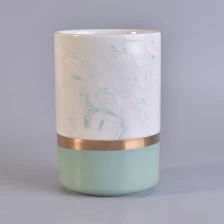 China green and white ceramic candle holder, beautiful marble candle container with gold decal manufacturer