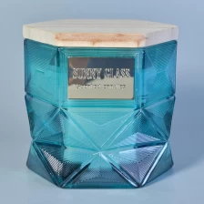 China hexagon glass candle jar with wood lid, luxury glass candle holder manufacturer