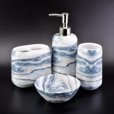 China Wholesale 4 pieces of ceramic bathroom accessories set blue marble manufacturer