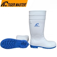 porcelana Botas de lluvia de seguridad de PVC con punta de acero y suela azul superior blanca GB08 impermeables fabricante