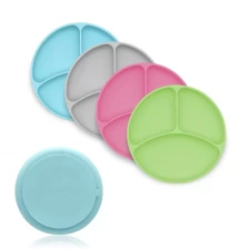 China Popular Manufacturer Round Dish with Strong Suction Silicone Round Divided Feeding Plate For Baby manufacturer