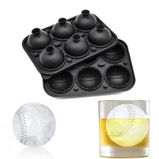China Factory Direct Whiskey Ice Ball Maker with Funnel BPA Free Leakproof 6 Cavity Silicone Baseball Ice Ball Tray manufacturer