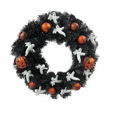 Chiny Senmasine 20-calowy wianek na Halloween DIY z białym duchem pomarańczowym dyniowym pająkiem w kształcie kota wzór bombki producent