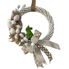 China Senmasine 24 Inch Easter Wreath For Front Door Mixed Egg Linen Ribbon Flocking Rabbit Hanging Decoration manufacturer