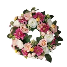 China Senmasine primavera flor grinalda flores artificiais rosa peônia folhas verdes misturadas fita arcos porta da frente pendurado decoração fabricante