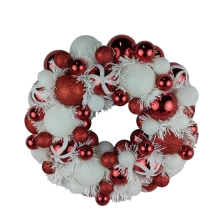 China Senmasine 33cm Christmas ball wreath with tinsel red white candy baubles ornaments holiday festival decor manufacturer