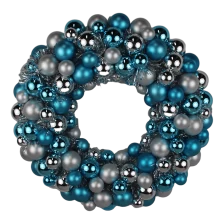 China Senmasine 40cm ball baubles wreath with sliver tinsel blue ornaments metal base front door hanging decor manufacturer