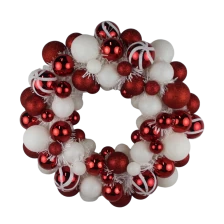 China Senmasine 40cm ball baubles wreath for Christmas holiday front door hanging decoration red white candy wreaths manufacturer